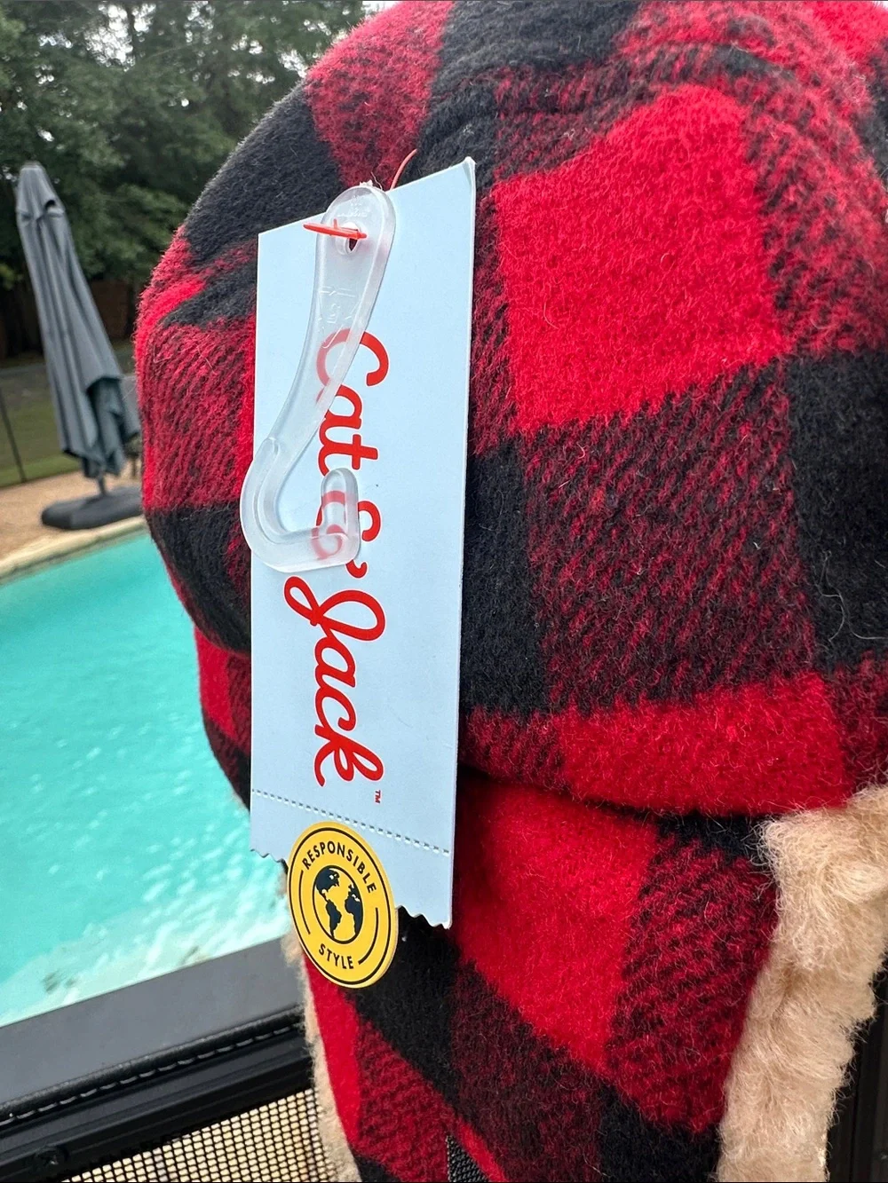 Cat & Jack Red and Black Plaid Sherpa Trapper Hat